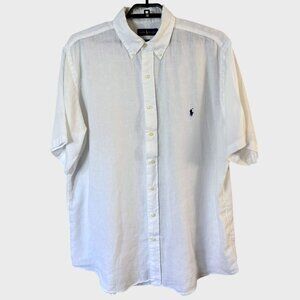 Ralph Lauren Short Sleeve Button-Down Linen Shirt White Men's XLT Beach Travel